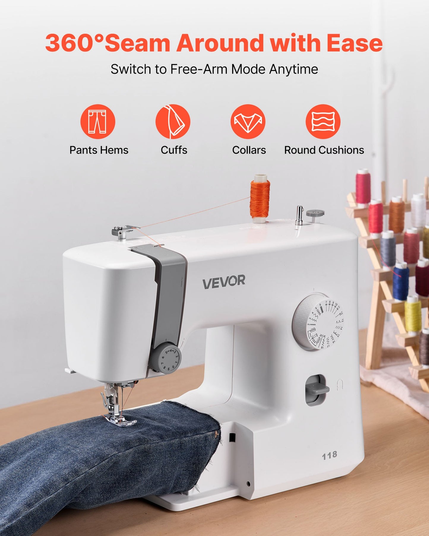 Sewing Machine, 18 Stitch Applications, with LED Light and Foot Pedal, Simple Dial Control, Interior Metal Frame, Lightweight and Portable Beginner Sewing Machine for Adults Crafts and Mending