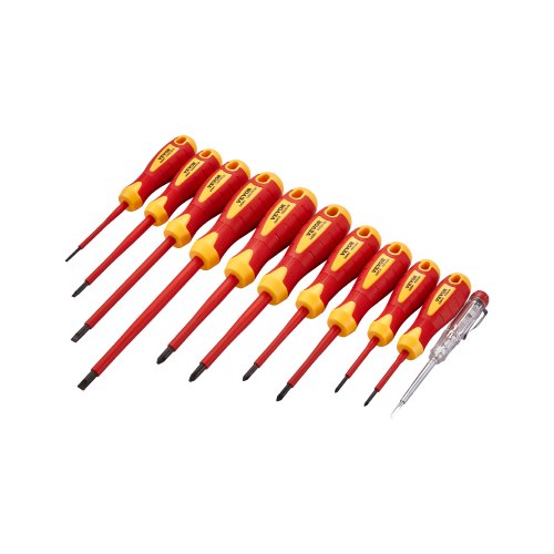 Insulated Screwdriver Set, 11-Piece Professional Electrical Screwdriver Set, 1000V Insulated Electrician Tool Set, with Magnetic Phillips Slotted Pozi Tips, Voltage Tester, for Electricians