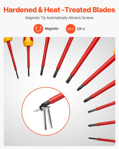 Insulated Screwdriver Set, 11-Piece Professional Electrical Screwdriver Set, 1000V Insulated Electrician Tool Set, with Magnetic Phillips Slotted Pozi Tips, Voltage Tester, for Electricians