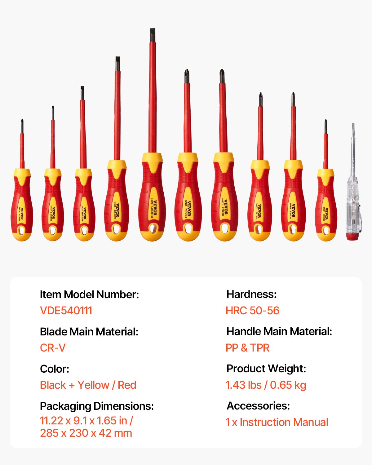 Insulated Screwdriver Set, 11-Piece Professional Electrical Screwdriver Set, 1000V Insulated Electrician Tool Set, with Magnetic Phillips Slotted Pozi Tips, Voltage Tester, for Electricians