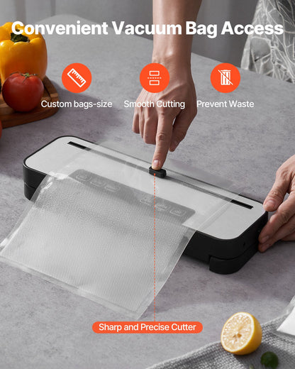 Vacuum Sealer Machine, 60Kpa 100W Powerful Food Sealer, 5-in-1 Multi-Functional Food Vacuum Sealer, Automatic Air Sealing System with Built-in Cutter, 10 Vacuum Bags, Compact Design