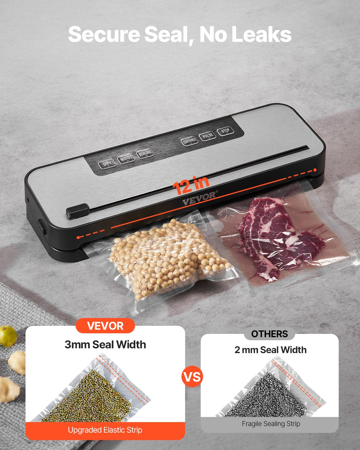 Vacuum Sealer Machine, 60Kpa 100W Powerful Food Sealer, 5-in-1 Multi-Functional Food Vacuum Sealer, Automatic Air Sealing System with Built-in Cutter, 10 Vacuum Bags, Compact Design