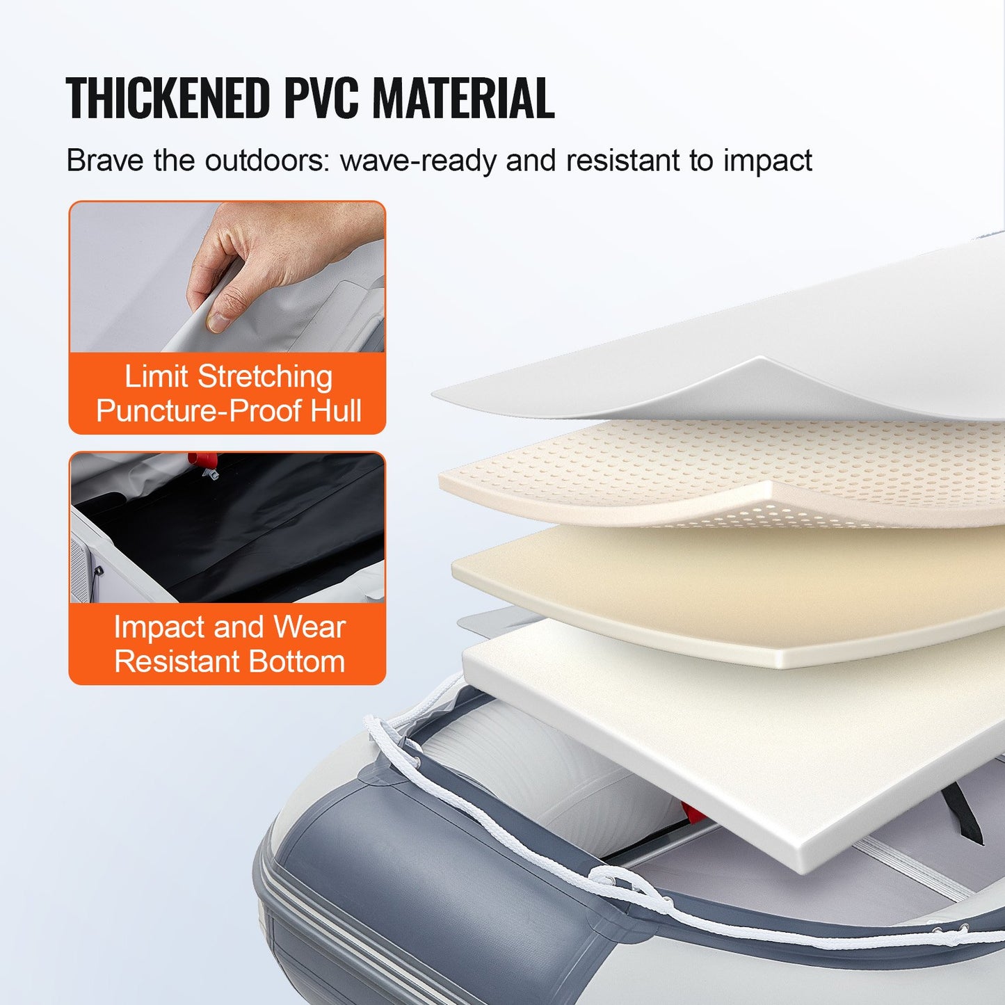 Uppblåsbar jolle, akterspegelsbåt för fyra personer, med marint trägolv och justerbar aluminiumbänk, uppblåsbar fiskebåtsflotte på 450 kg, åror i aluminium, luftpump och bärväska