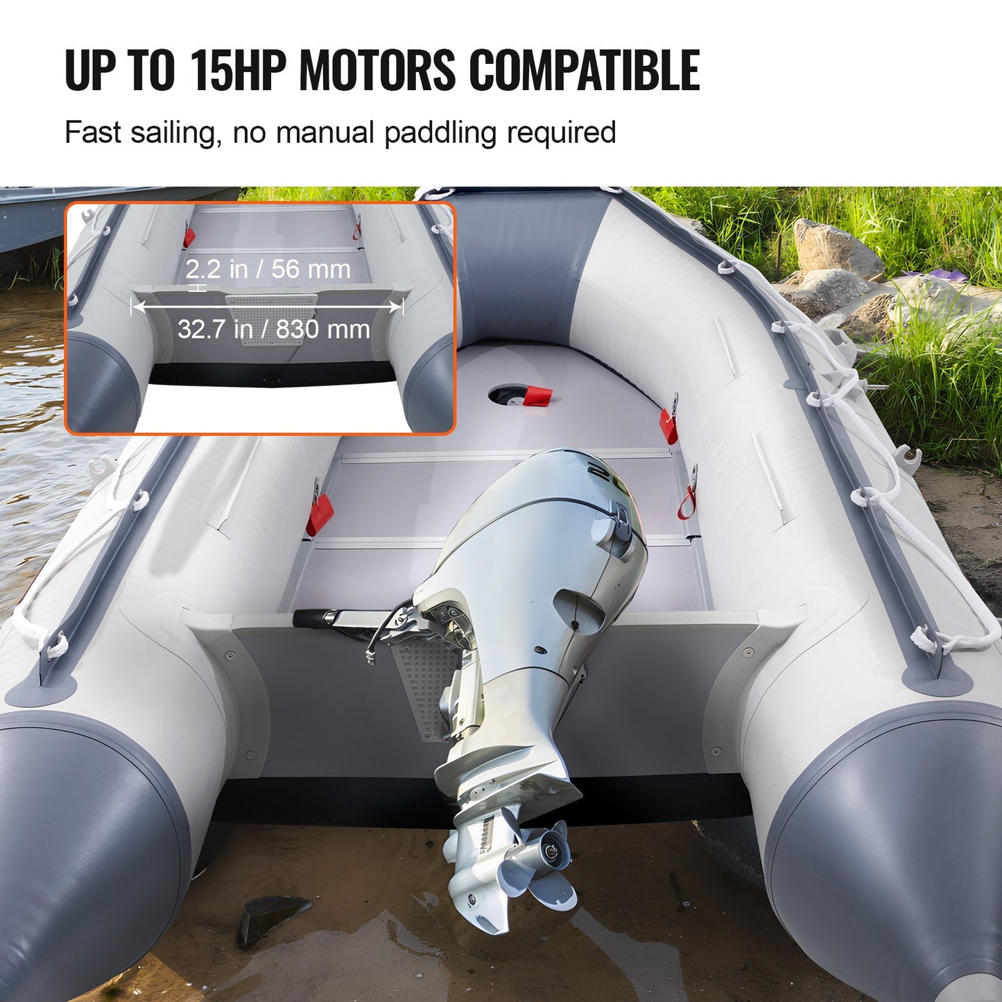 Inflatable Dinghy Boat, 6-Person Transom Sport Tender Boat, with Marine Wood Floor and Adjustable Aluminum Bench, 1500 lbs Inflatable Fishing Boat Raft, Aluminum Oars, Air Pump, and Carry Bag