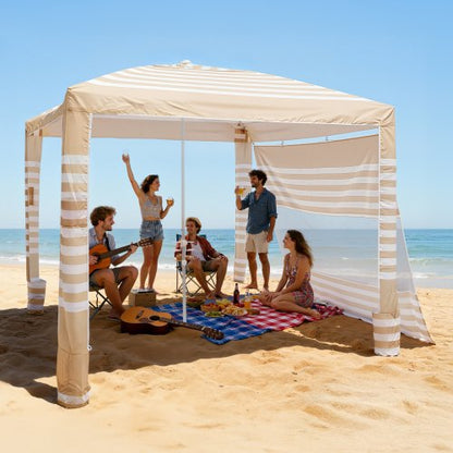 Beach Cabana, 2.4 x 2.4 m Beach Canopy with Side Wall, UPF 50+ Protection Easy Setup Cabana Tent with Sand Pockets, Adjustable Height Portable Shade Sun Shelter Umbrella for Whole Family Friends