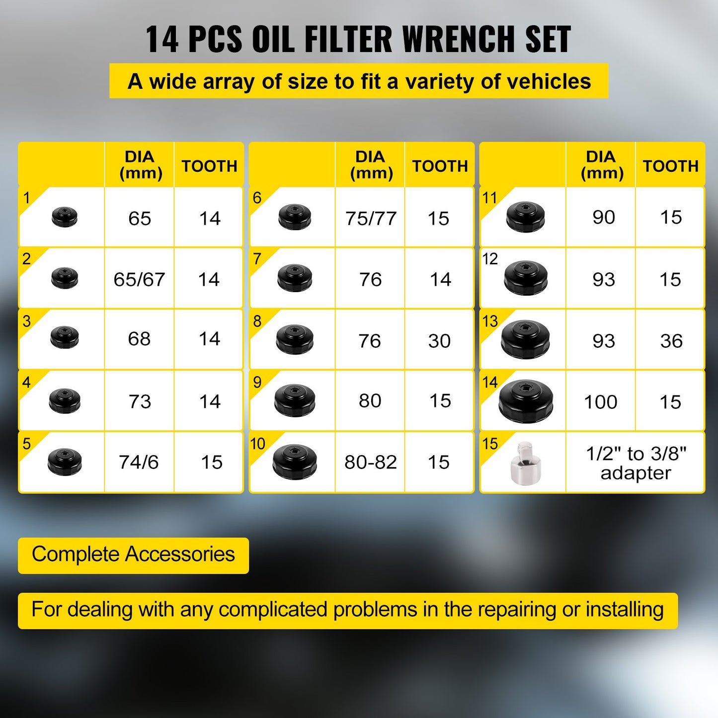 Oil Filter Socket Set, 14 Pcs Oil Filter Wrench Set, Sturdy Steel Oil Filter Socket, 3/8\" Oil Filter Socket, Low Profile Oil Filter Socket Set For Easy Access, Oil Filter Wrench Cap Set with Ca