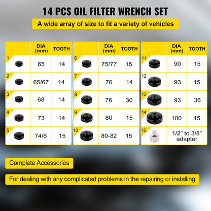 Oil Filter Socket Set, 14 Pcs Oil Filter Wrench Set, Sturdy Steel Oil Filter Socket, 3/8\" Oil Filter Socket, Low Profile Oil Filter Socket Set For Easy Access, Oil Filter Wrench Cap Set with Ca
