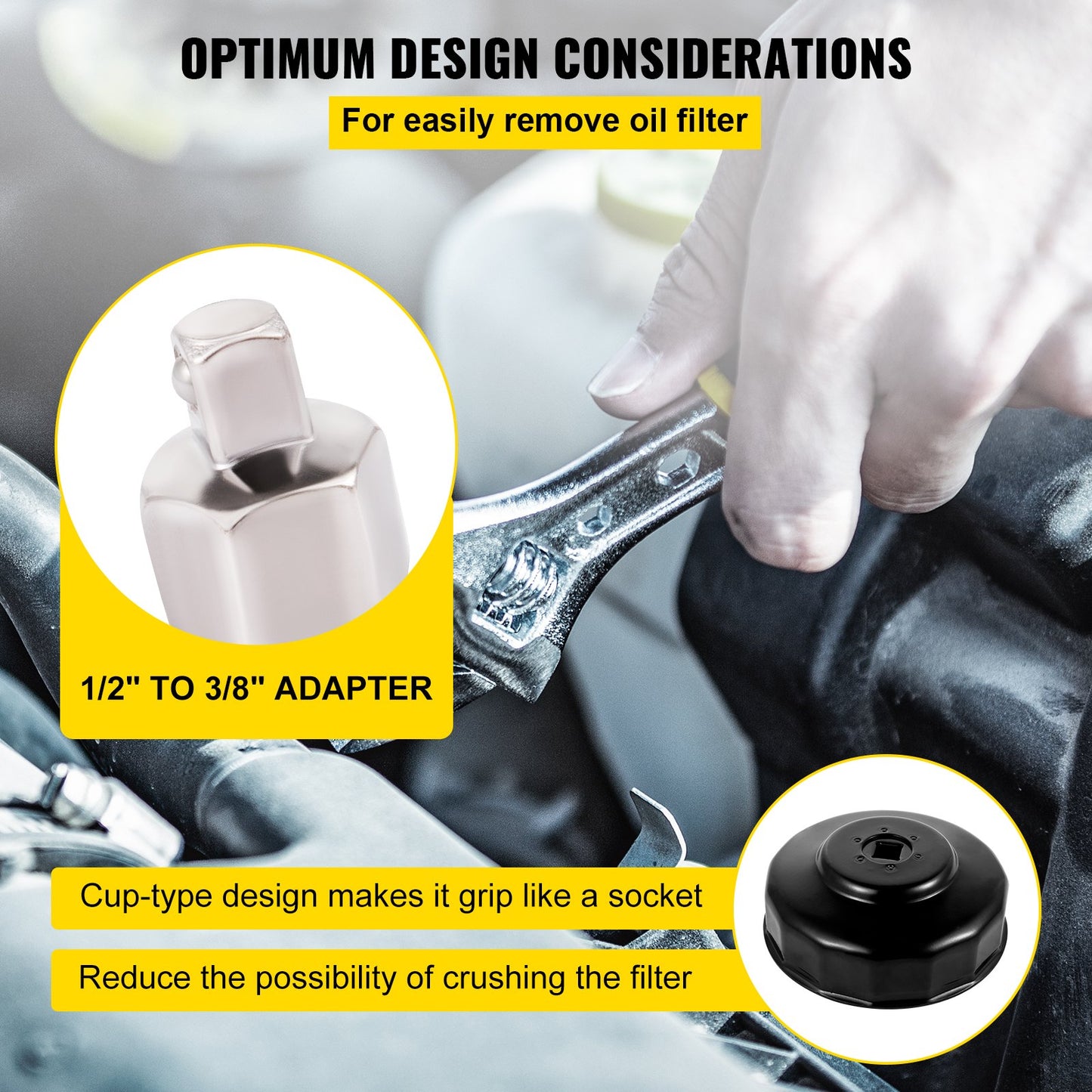 Oil Filter Socket Set, 14 Pcs Oil Filter Wrench Set, Sturdy Steel Oil Filter Socket, 3/8\" Oil Filter Socket, Low Profile Oil Filter Socket Set For Easy Access, Oil Filter Wrench Cap Set with Ca