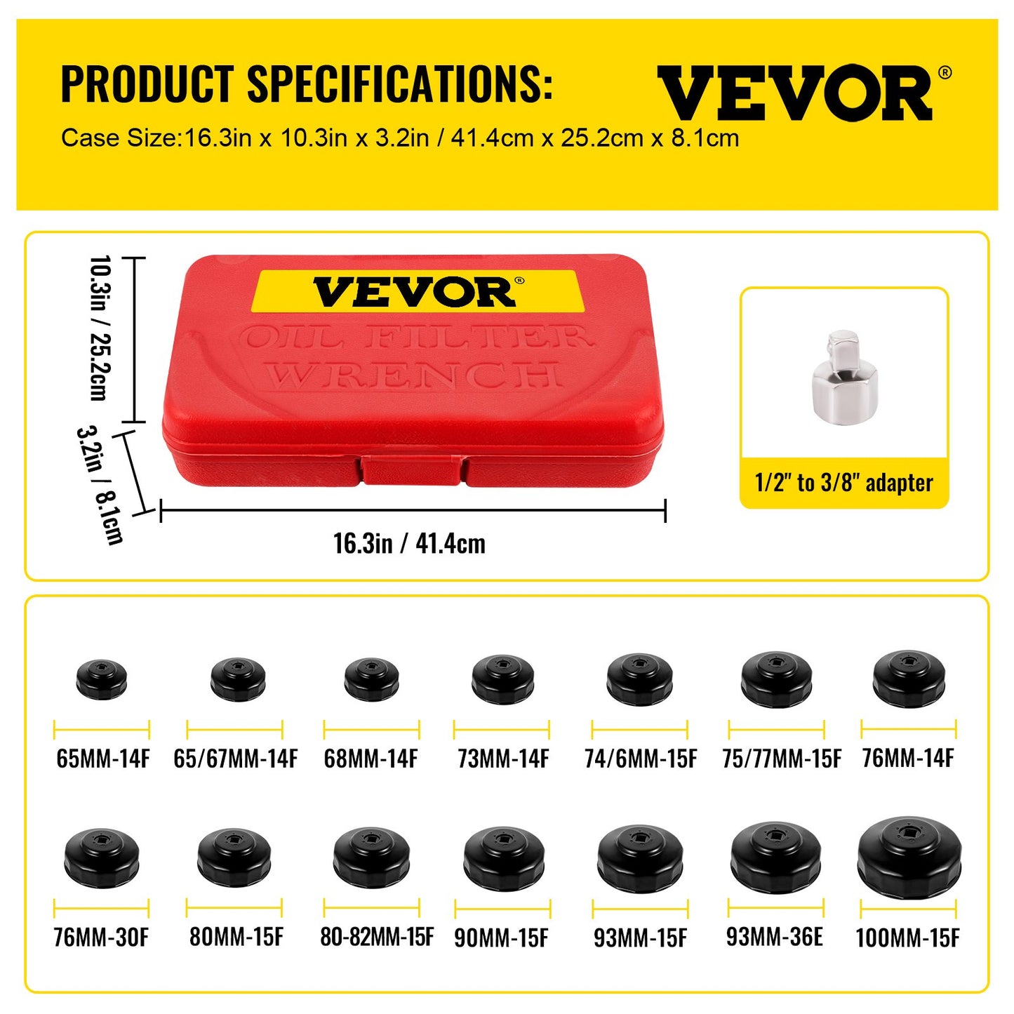 Oil Filter Socket Set, 14 Pcs Oil Filter Wrench Set, Sturdy Steel Oil Filter Socket, 3/8\" Oil Filter Socket, Low Profile Oil Filter Socket Set For Easy Access, Oil Filter Wrench Cap Set with Ca
