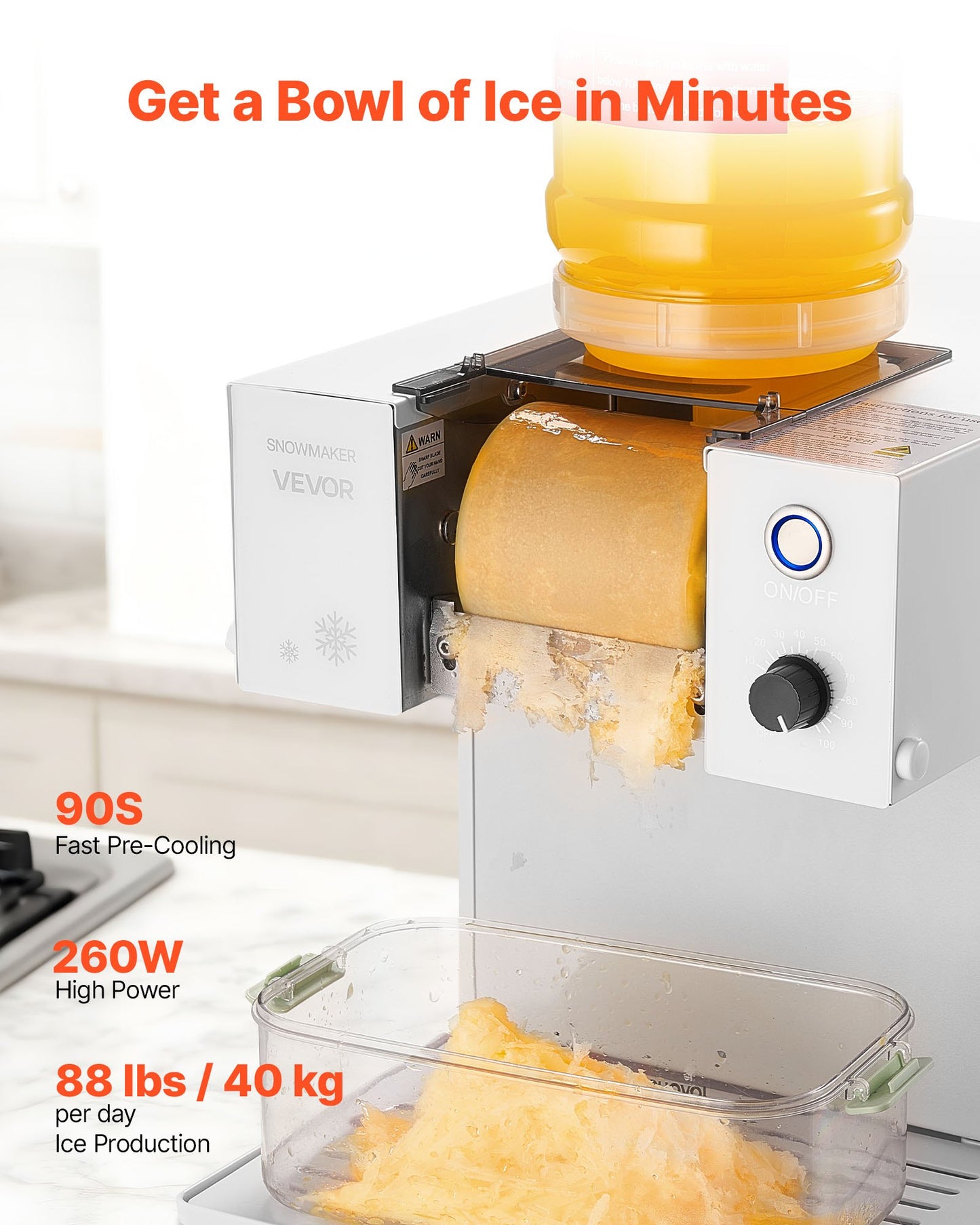 Snöflinge-ismaskin, 40 kg/24 timmar snöflinge-ismaskin, ismaskin med rostfritt stålblad, elektrisk snökonsmaskin med 1,8 liters tank, 90 sekunders snabb förkylning, för hemmet och små sammankomster