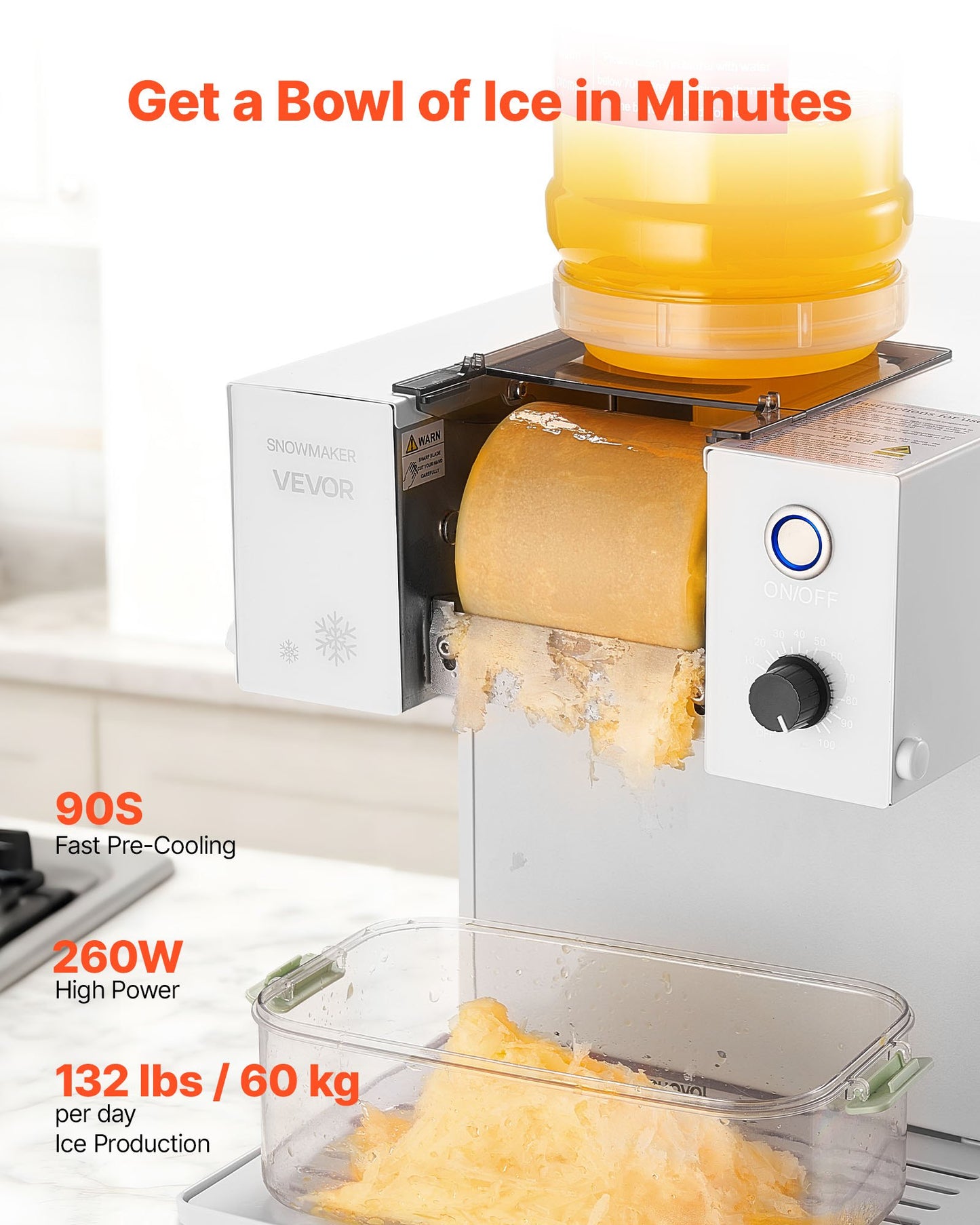 Snöflinge-ismaskin, 60 kg/24 timmar snöflinge-ismaskin, ismaskin med rostfritt stålblad, elektrisk snökonsmaskin med 1,8 liters tank, 90 sekunders snabb förkylning, för hemmet och små sammankomster