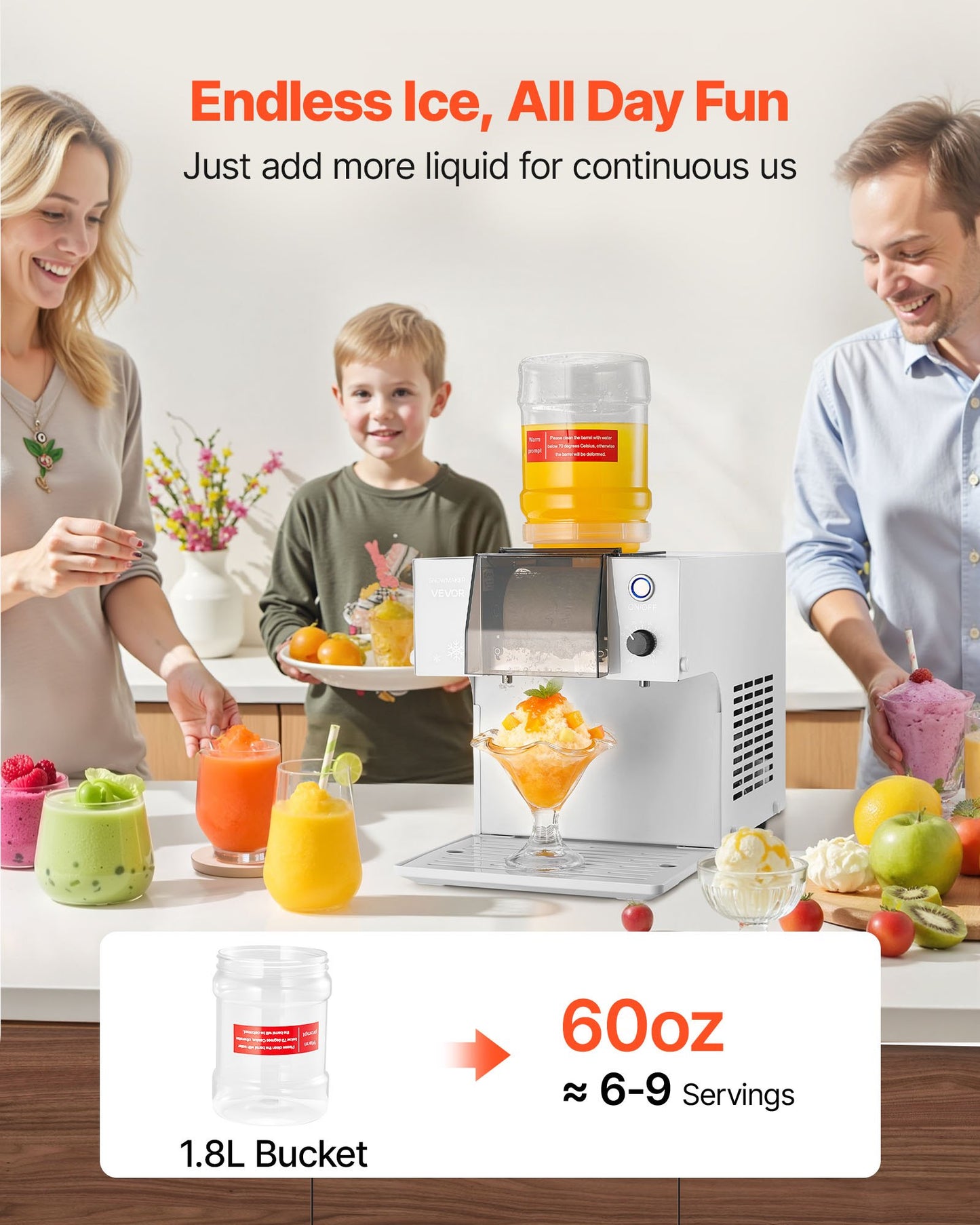 Snöflinge-ismaskin, 60 kg/24 timmar snöflinge-ismaskin, ismaskin med rostfritt stålblad, elektrisk snökonsmaskin med 1,8 liters tank, 90 sekunders snabb förkylning, för hemmet och små sammankomster