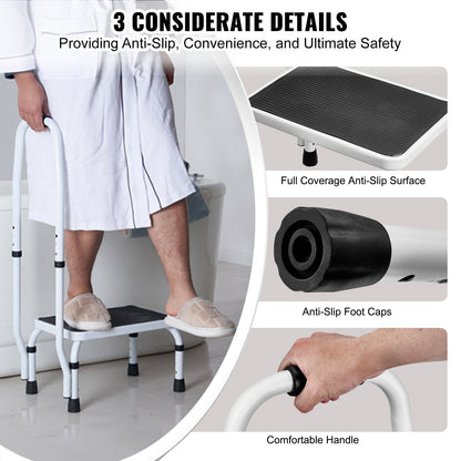 Pall 1-stegs 150 kg kapacitet, 3 justerbara höjder med handtag, stålstege, bärbara småbarnspallar för vuxna, halkfria, robusta stegar för kontor, husbilar, husdjur