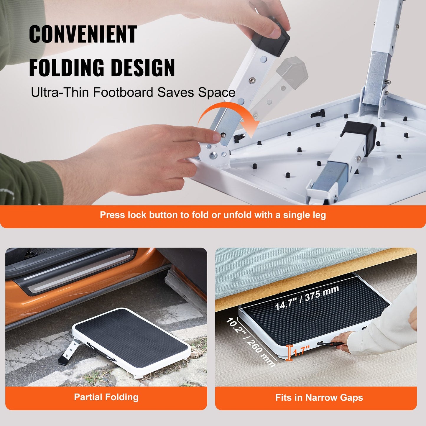 Step Stool 1-Step 150KG Capacity, Folding Steel Step Ladder 3 Adjustable Height, Portable Toddler Step Stools for Adults, Non-Slip Sturdy Step Ladders for Office, RVs, Pets, Bathrooms,Bedrooms