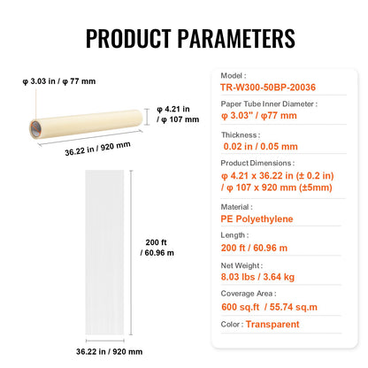 Carpet Protection Film 91.4cm x 61m Self Adhesive Car Mat Protector PE