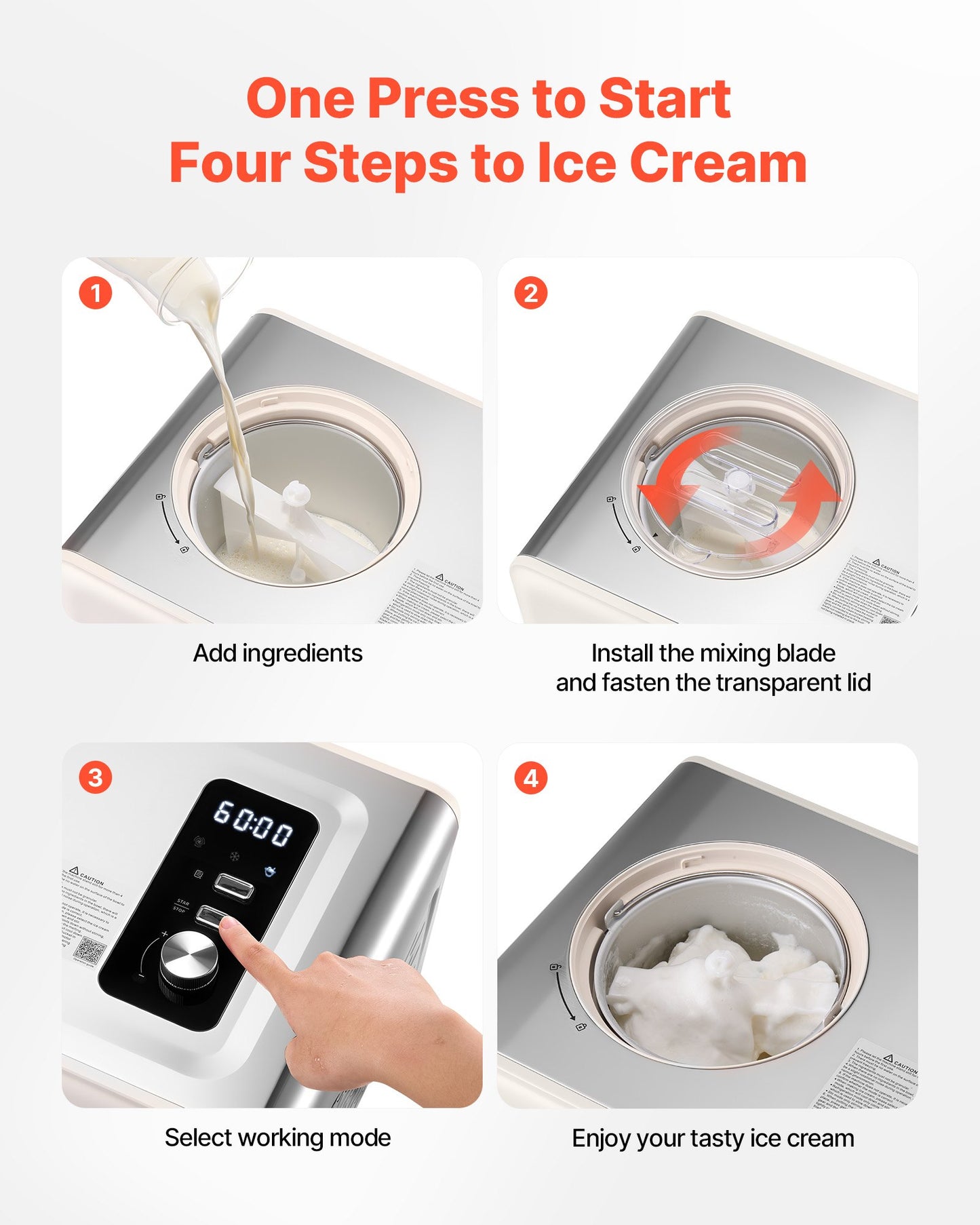 Automatic Ice Cream Maker with Built-in Compressor, 2 Quart No Pre-freezing Gelato Maker, Electric Sorbet-Maker, 3 Modes Compressor Ice Cream Machine for Home Kitchen