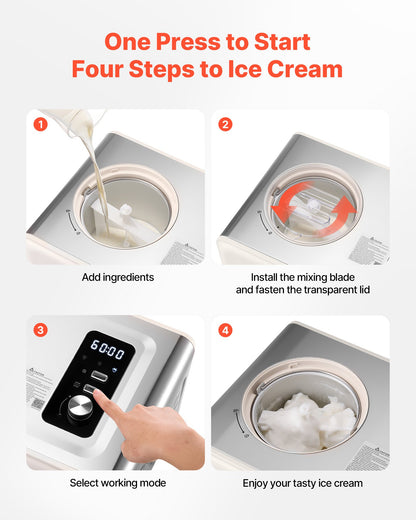 Automatic Ice Cream Maker with Built-in Compressor, 2 Quart No Pre-freezing Gelato Maker, Electric Sorbet-Maker, 3 Modes Compressor Ice Cream Machine for Home Kitchen