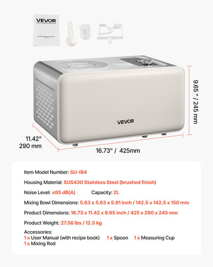 Automatic Ice Cream Maker with Built-in Compressor, 2 Quart No Pre-freezing Gelato Maker, Electric Sorbet-Maker, 3 Modes Compressor Ice Cream Machine for Home Kitchen