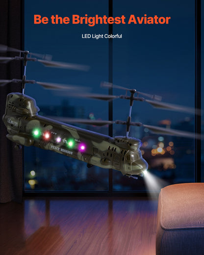 RC Helicopter, 2.4GHz Military Remote Control Helicopter, 3.5 Channel RC Airplane for Kid, 20 Mins Flight Time, One-Key Takeoff/Landing & LED Lights, Flying Plane Toys for Kids Ages 8 and up