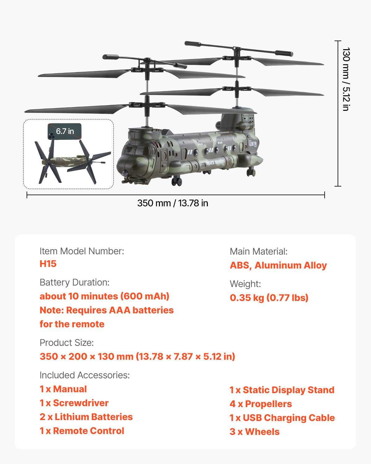 RC Helicopter, 2.4GHz Military Remote Control Helicopter, 3.5 Channel RC Airplane for Kid, 20 Mins Flight Time, One-Key Takeoff/Landing & LED Lights, Flying Plane Toys for Kids Ages 8 and up