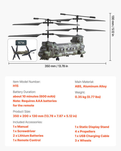 RC Helicopter, 2.4GHz Military Remote Control Helicopter, 3.5 Channel RC Airplane for Kid, 20 Mins Flight Time, One-Key Takeoff/Landing & LED Lights, Flying Plane Toys for Kids Ages 8 and up