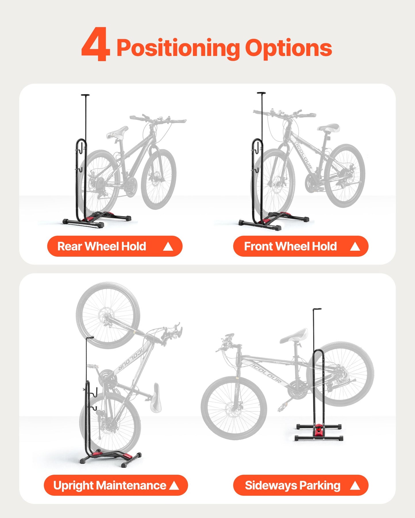 Bike Rack, Upright Bike Stand Floor for 406.4 to 700 mm Mountain & Road Bikes, Vertical & Horizontal Bicycle Stand for Secure Parking and Storage in Garage, Truck Bed, Indoor, Outdoor, Black