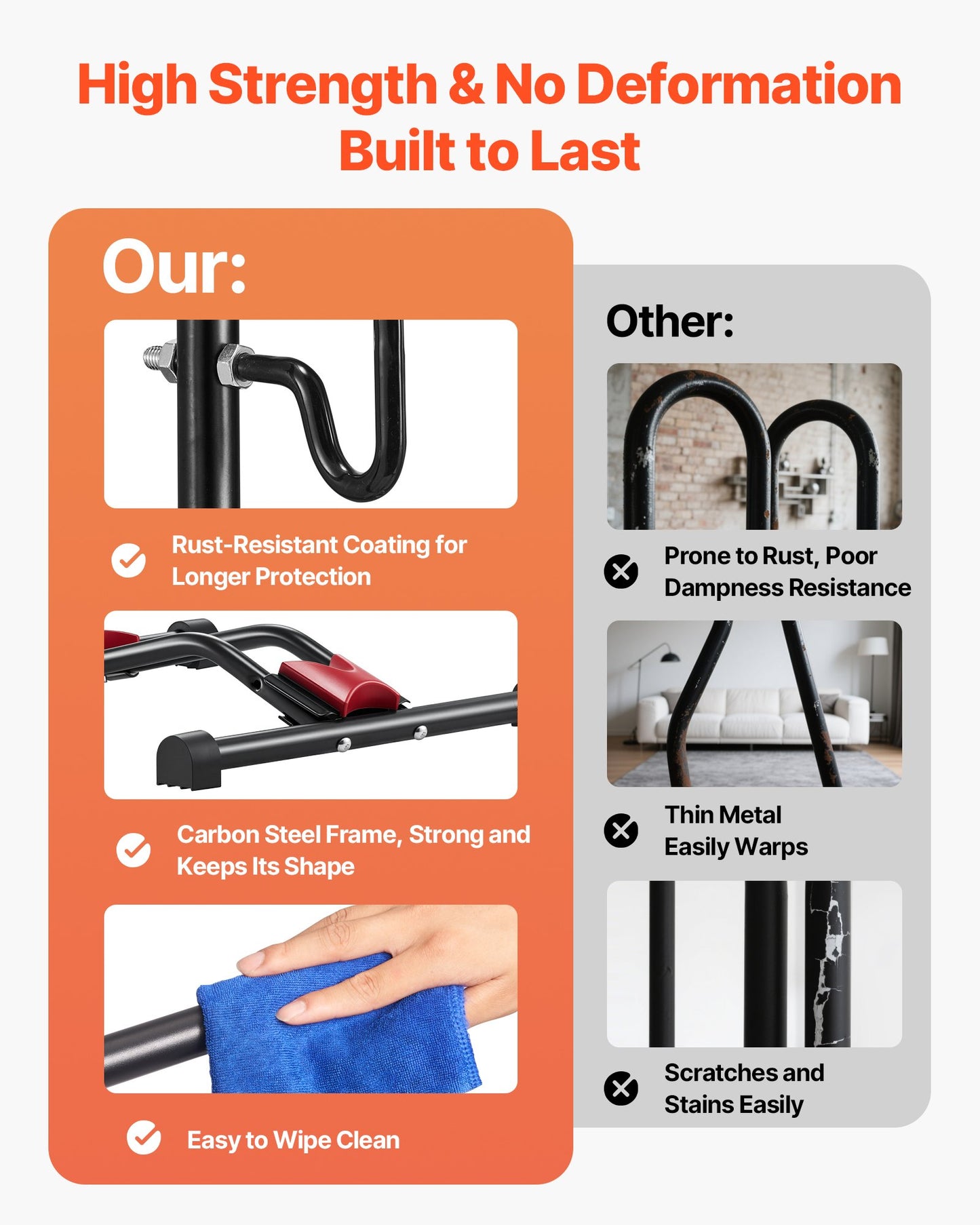 Bike Rack, Upright Bike Stand Floor for 406.4 to 700 mm Mountain & Road Bikes, Vertical & Horizontal Bicycle Stand for Secure Parking and Storage in Garage, Truck Bed, Indoor, Outdoor, Black