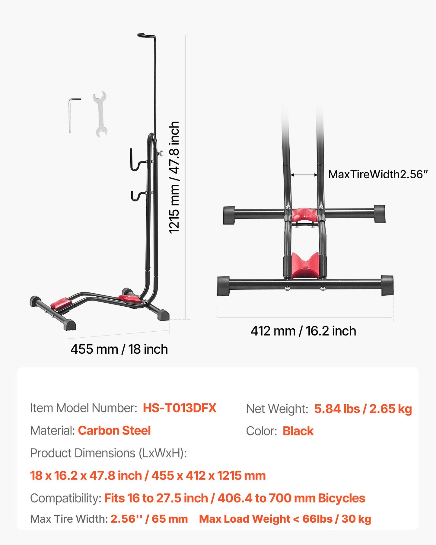 Bike Rack, Upright Bike Stand Floor for 406.4 to 700 mm Mountain & Road Bikes, Vertical & Horizontal Bicycle Stand for Secure Parking and Storage in Garage, Truck Bed, Indoor, Outdoor, Black