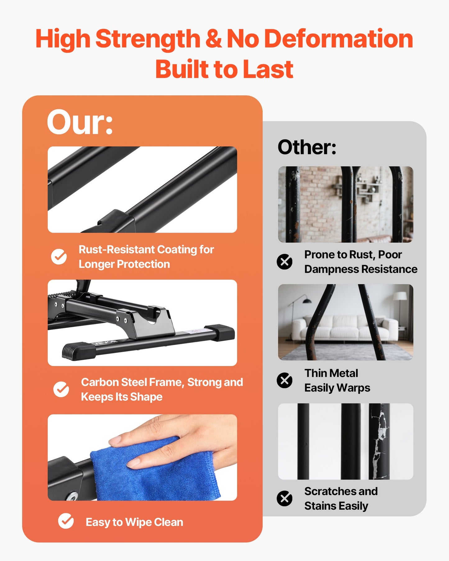 Bike Rack, Fits 508 to 736.6 mm Mountain & Road Bikes, Alloy Steel Rust-Resistant Bike Floor Stand Rack, Foldable Bicycle Stand for Entryway, Garage, Home Bikes Parking & Storage, 1 Pack, Black