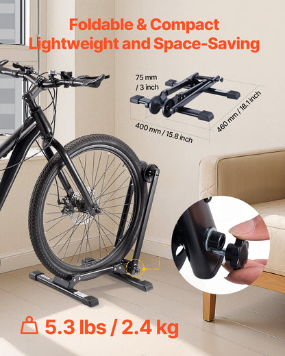 Bike Racks 2 Pack, Fits 508 to 736.6 mm Mountain & Road Bikes, Alloy Steel Rust-Resistant Bike Floor Stand Rack, Foldable Bicycle Stand for Entryway, Garage, Home Bikes Parking & Storage, Black