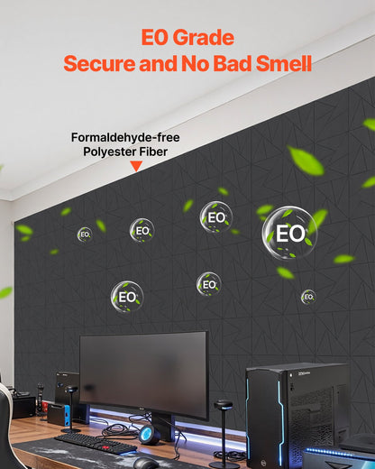 18 Pack Acoustic Panels with Self Adhesive, 11.8 x 11.8 x 0.4 inch Sound Proof Foam Panels, Polyester Fiber Soundproof Wall Panels High Density, for Home, Studio, Office, Theater, Black