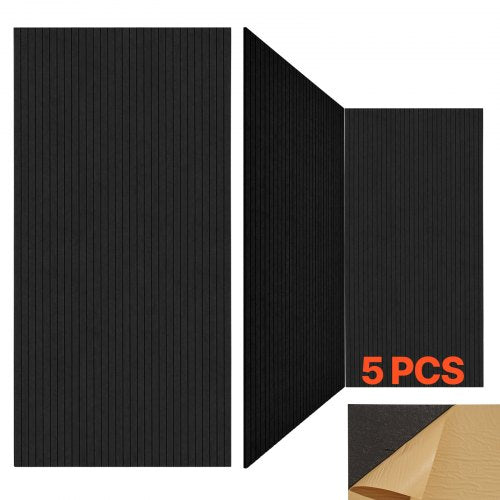 5-pack akustiska paneler med självhäftande material, 47,2 x 23,6 x 0,4 tum ljudisolerande skumpaneler, ljudisolerade väggpaneler av polyesterfiber med hög densitet, för hem, studio, kontor, teater, svart