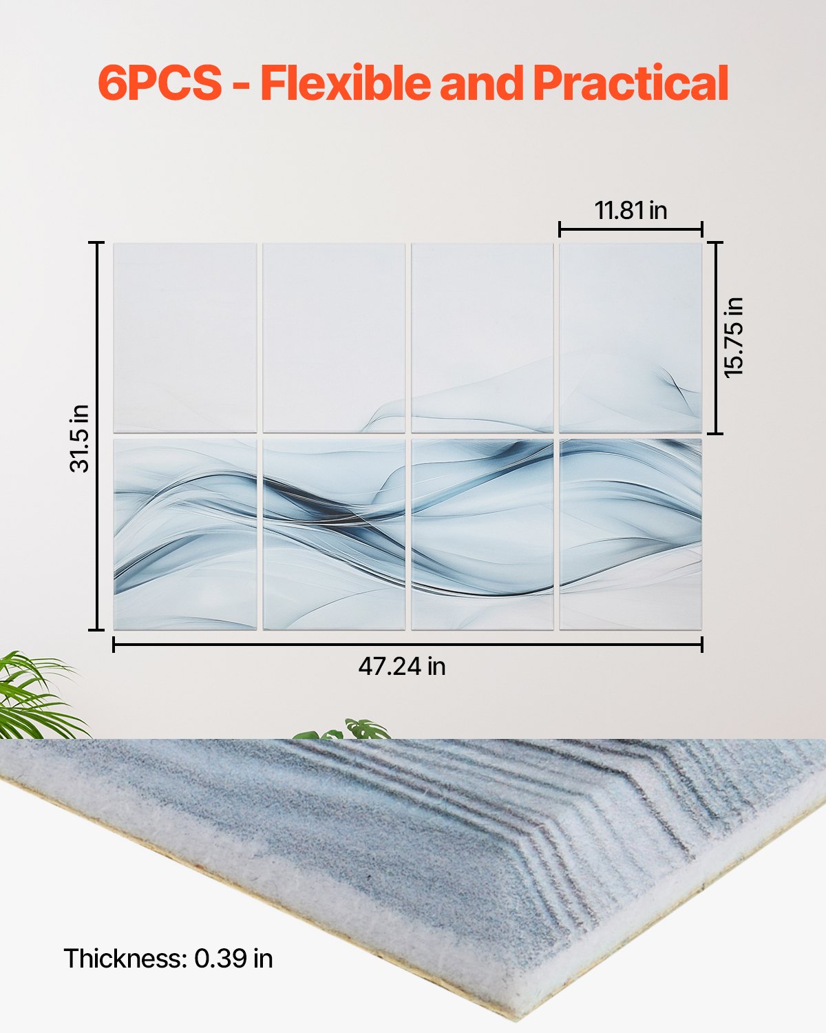 8 Pack Art Acoustic Panels, 47.24 x 23.62 x 0.4 inch Soundproof Wall Tiles, Self Adhesive Decorative Sound Dampening Absorbing Boards for Home, Office, Studio, Gaming Room,Theater,Simplicity