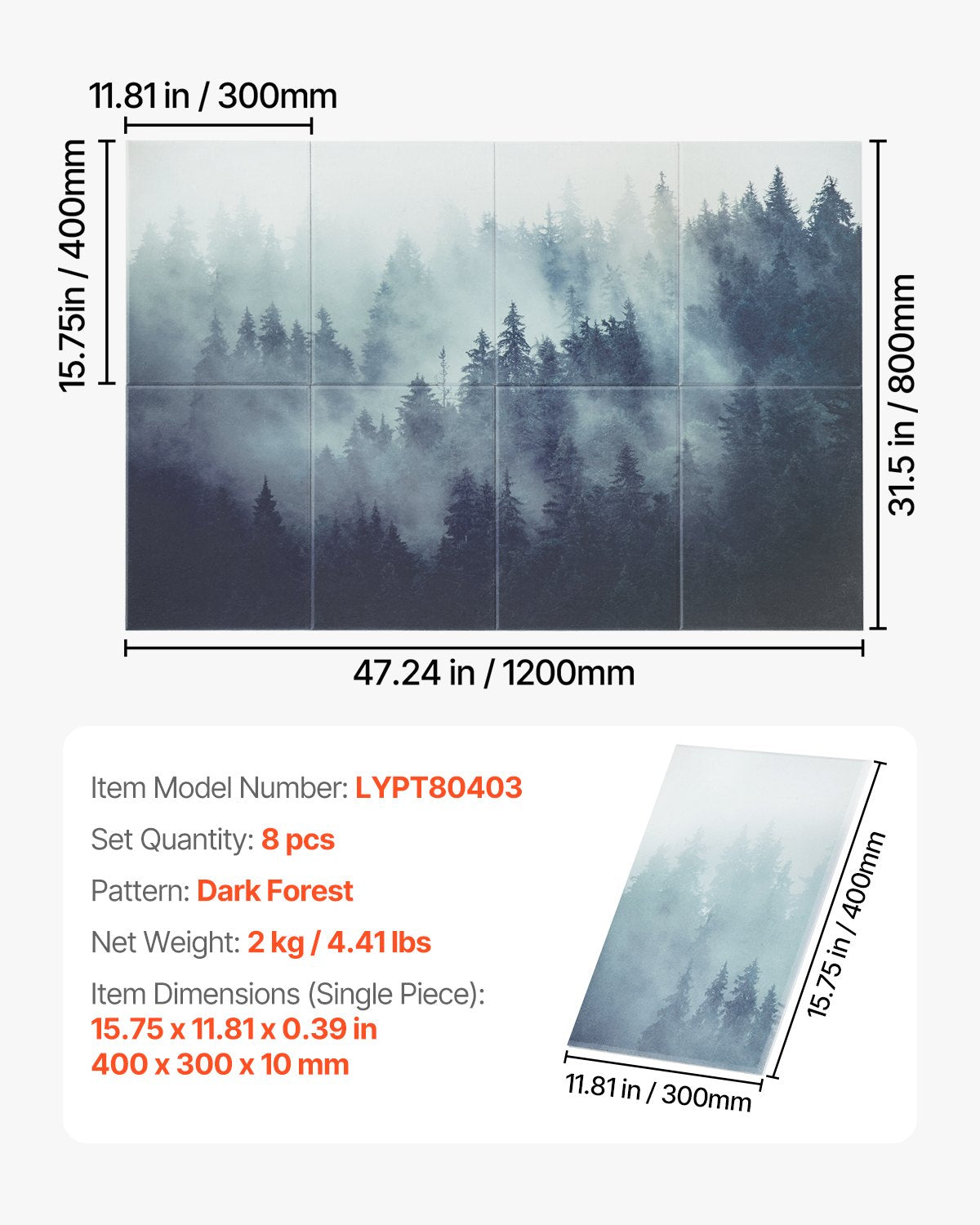 8 Pack Art Acoustic Panels, 63 x 23.62 x 0.4 inch Soundproof Wall Tiles, Self Adhesive Decorative Sound Dampening Absorbing Boards for Home, Office, Studio, Gaming Room,Theater,Forest