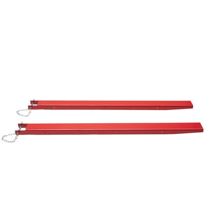 Pallgaffelförlängningar, 1840 mm längd 115 mm bredd, kraftiga gaffelförlängningar i kolstål för gaffeltruckar, 1 par gaffeltruckförlängningar med stift, gaffeltruckfästen för gaffeltruckar, röd