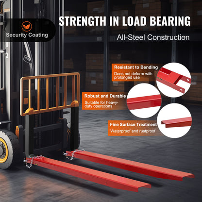 Pallgaffelförlängningar, 82" längd, 4,5" bredd, kraftiga gaffelförlängningar i kolstål för gaffeltruckar, 1 par gaffeltruckförlängningar med stift, gaffeltruckfästen för gaffeltruckar, röd