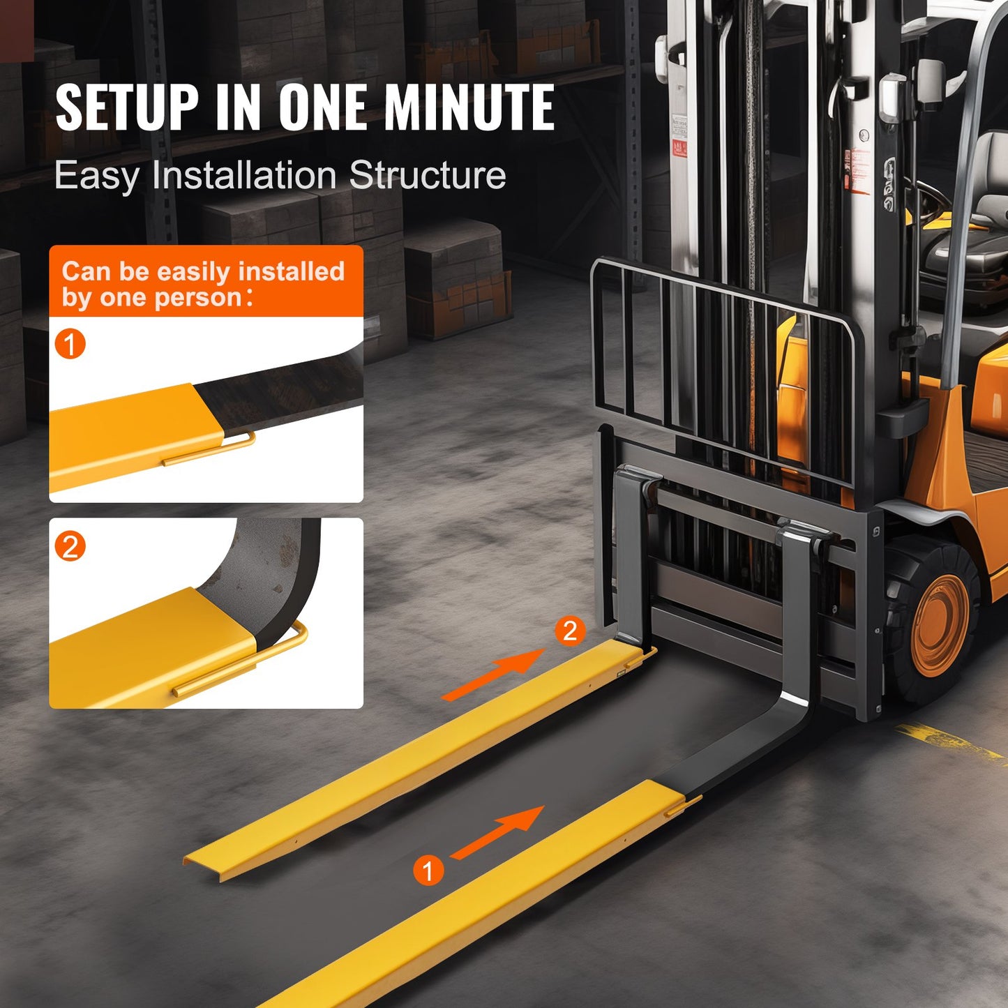 Pallet Fork Extensions, 84" Length 4.5" Width, Heavy Duty Carbon Steel Fork Extensions for Forklifts, 1 Pair Forklift Extensions, Industrial Forklift Fork Attachments for Forklift Truck, Yellow