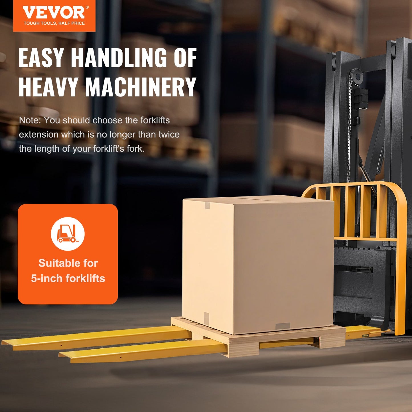 Pallgaffelförlängningar, 96" längd, 5,5" bredd, kraftiga gaffelförlängningar i kolstål för gaffeltruckar, 1 par gaffeltruckförlängningar, industriella gaffeltrucksfästen för gaffeltruckar, gul