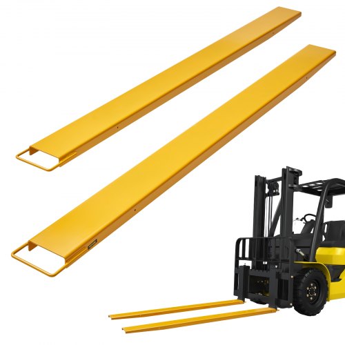 Pallgaffelförlängningar, 96" längd, 4,5" bredd, kraftiga gaffelförlängningar i kolstål för gaffeltruckar, 1 par gaffeltruckförlängningar, industriella gaffeltrucksfästen för gaffeltruckar, gul