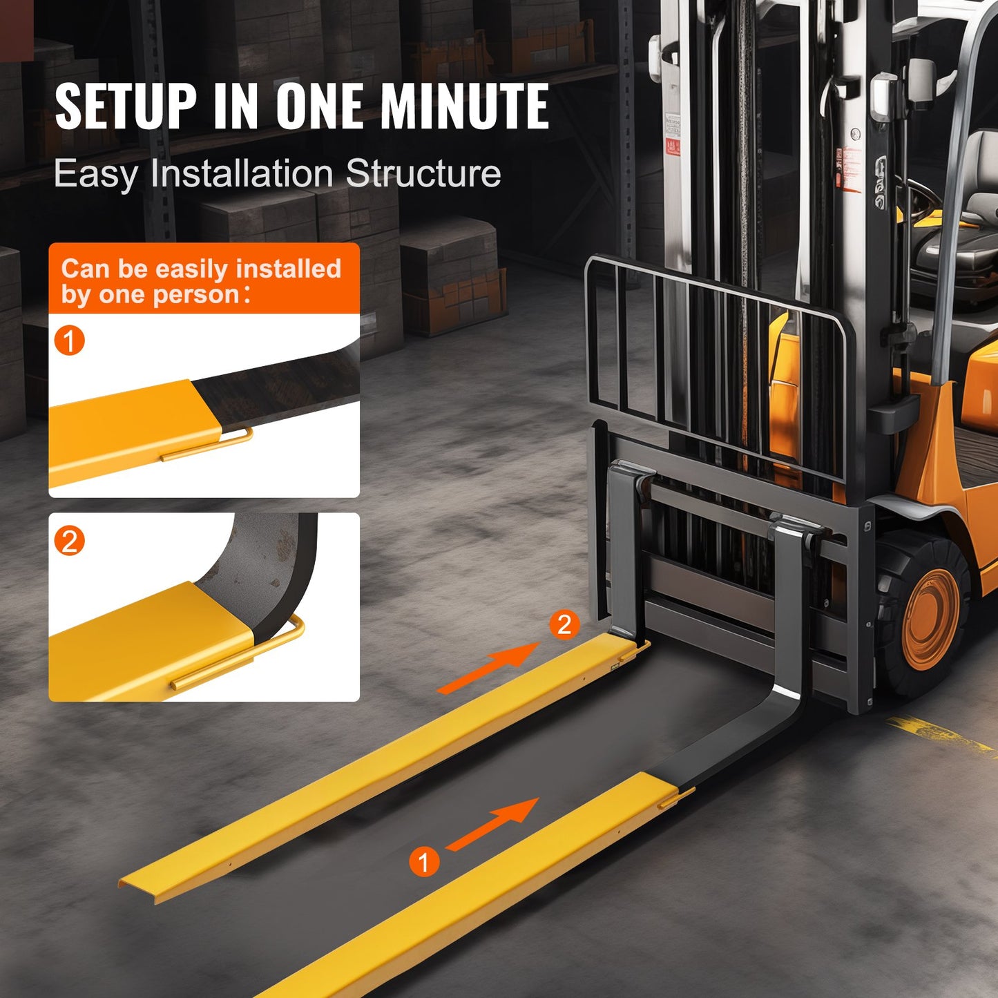 Pallet Fork Extensions, 96" Length 4.5" Width, Heavy Duty Carbon Steel Fork Extensions for Forklifts, 1 Pair Forklift Extensions, Industrial Forklift Fork Attachments for Forklift Truck, Yellow