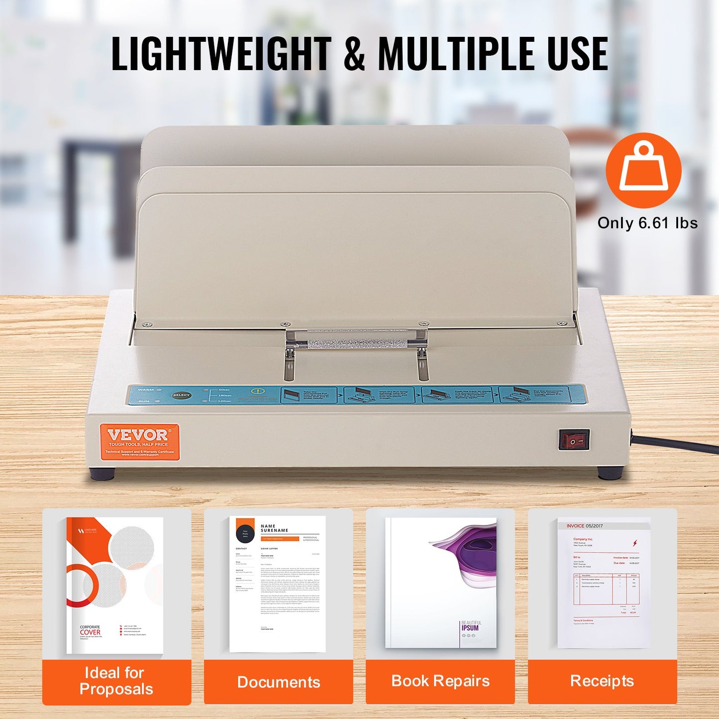 Termobindningsmaskin, bokbindningsmaskin med kapacitet på 500 ark, termobindningsmaskin, 50 mm bindningstjocklek, A3 (kortsida)/A4/A5-dokument, med infraröd optisk detektering