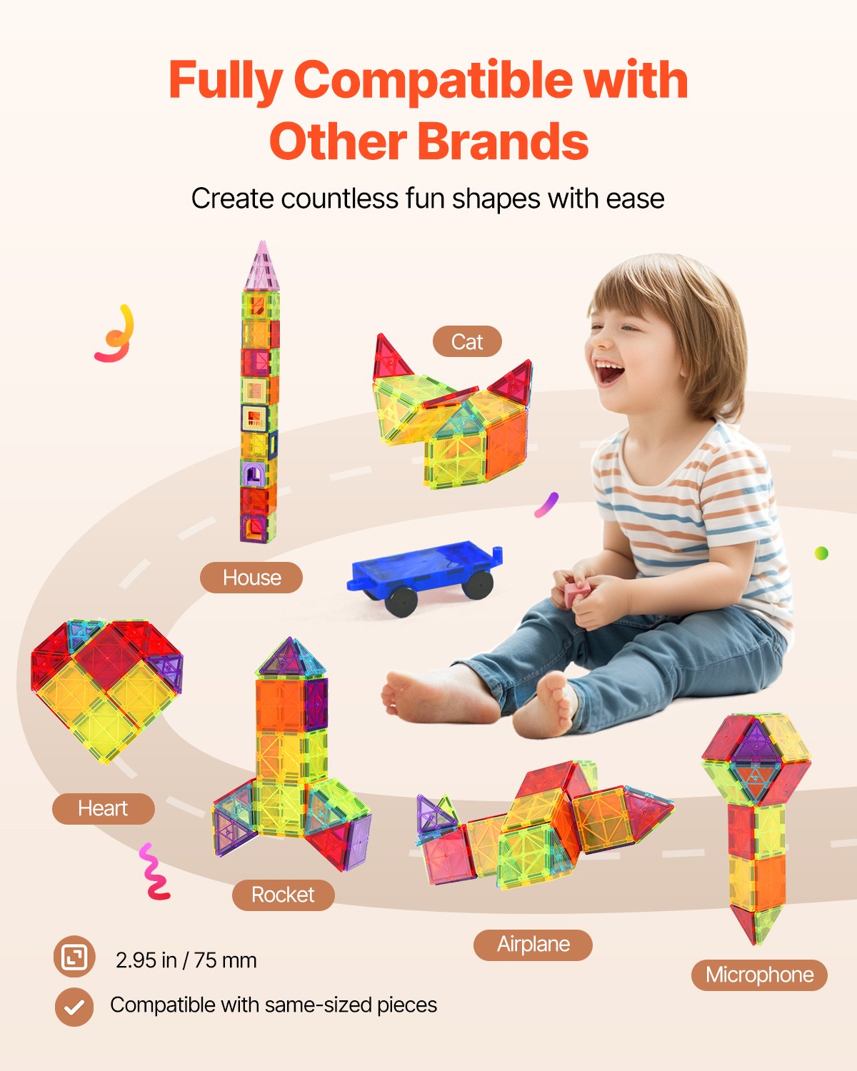 Magnetic Tiles, 121 PCS Magnetic Building Blocks for Kids, Magnet Building Set with 2 Car Bases & 26 Digital Cards, STEM Educational Construction Stacking Toys for Toddlers Boys Girls Aged 5+