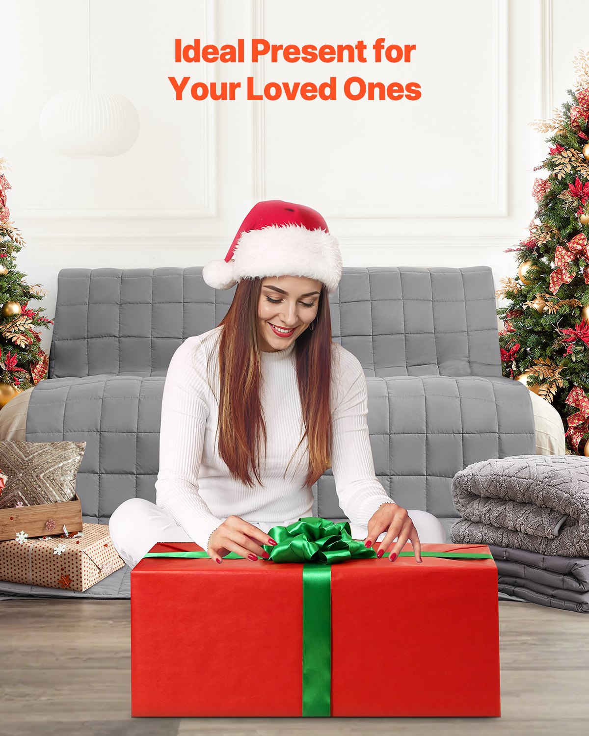 Tyngdtäcke, 9 kg, 225 x 285 cm, king size, svalkande, andningsbar, tungt täcke med glaspärlor, användning året runt, lämplig för vuxna på 90-112 kg, lindring av ångest och stress, förbättrad sömn, grå