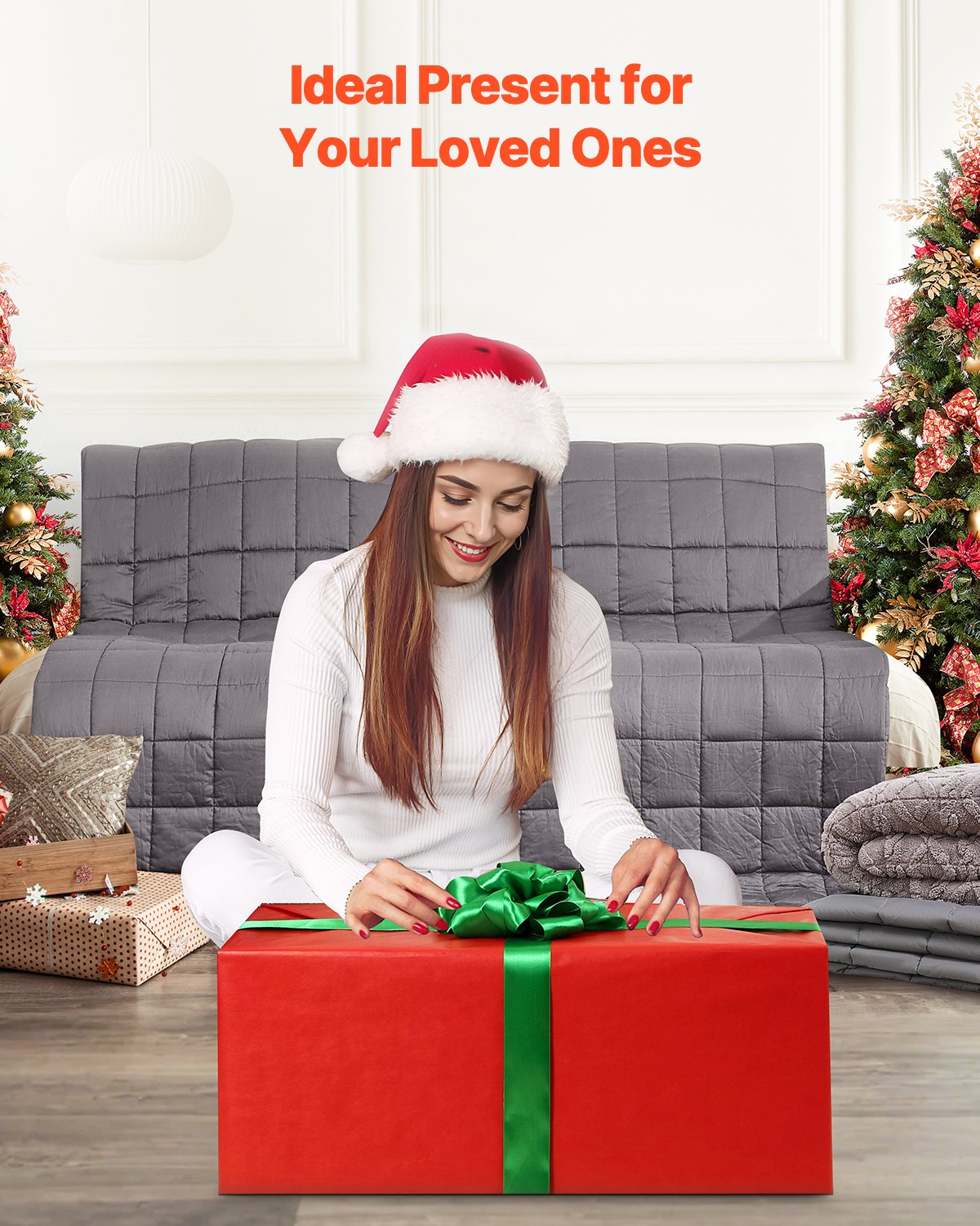 Tyngdtäcke, 11,5 kg, 22,5 x 22,5 cm, king size, mjukt och tungt täcke i 100 % bomull med glaspärlor, andningsbart material, lämplig för vuxna på 11,5-14,5 kg, lindring av ångest och stress, förbättrad sömn, grå