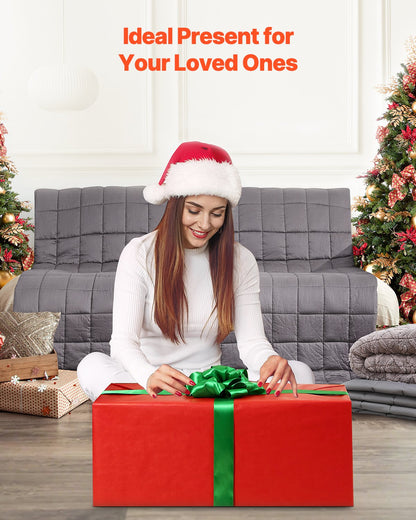 Tyngdtäcke, 11,5 kg, 22,5 x 22,5 cm, king size, mjukt och tungt täcke i 100 % bomull med glaspärlor, andningsbart material, lämplig för vuxna på 11,5-14,5 kg, lindring av ångest och stress, förbättrad sömn, grå