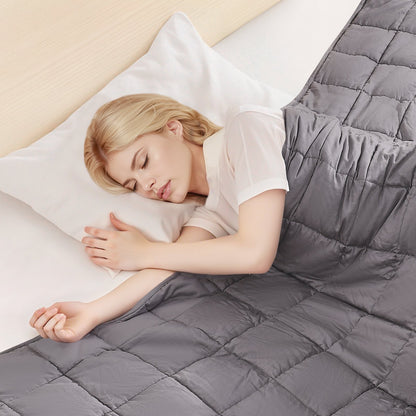 Tyngdtäcke, 11,5 kg, 22,5 x 22,5 cm, king size, mjukt och tungt täcke i 100 % bomull med glaspärlor, andningsbart material, lämplig för vuxna på 11,5-14,5 kg, lindring av ångest och stress, förbättrad sömn, grå