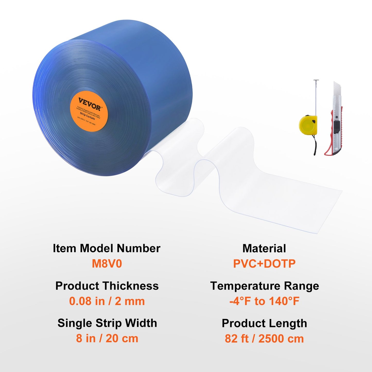 Remsgardin PVC Dörrgardin 2499,4 cm x 20,3 cm Rullkyl/Frys Klar Plast
