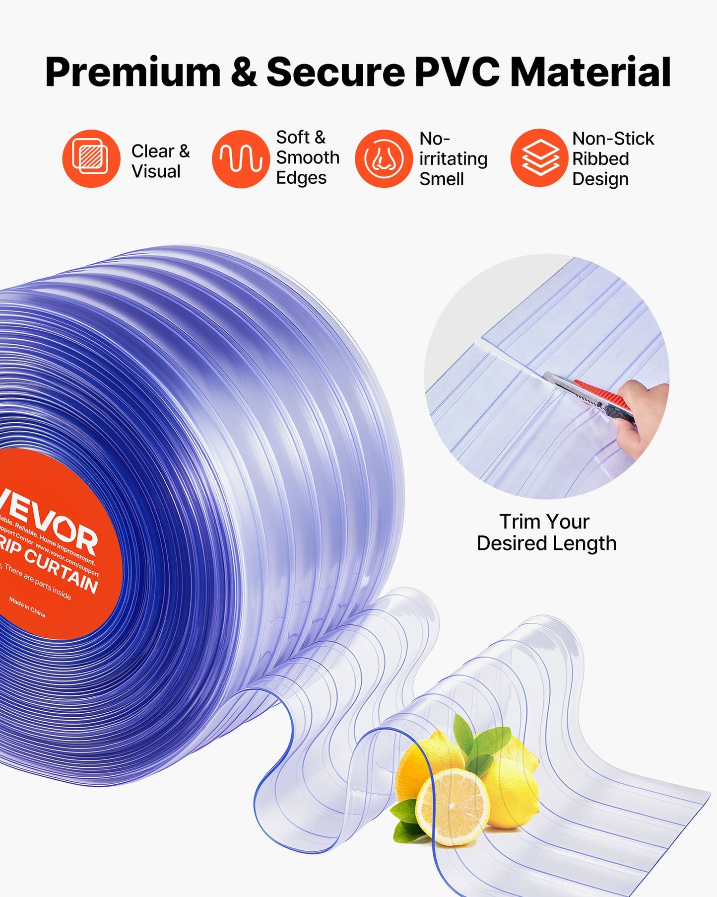 Klar PVC-listgardin, 45,7 m längd x 30,5 cm bredd, ribbad plastdörrlist i bulk, kylgardinremsor för inbyggda frysar, för dörröppningar till stormarknader, garage, lager, djurhus