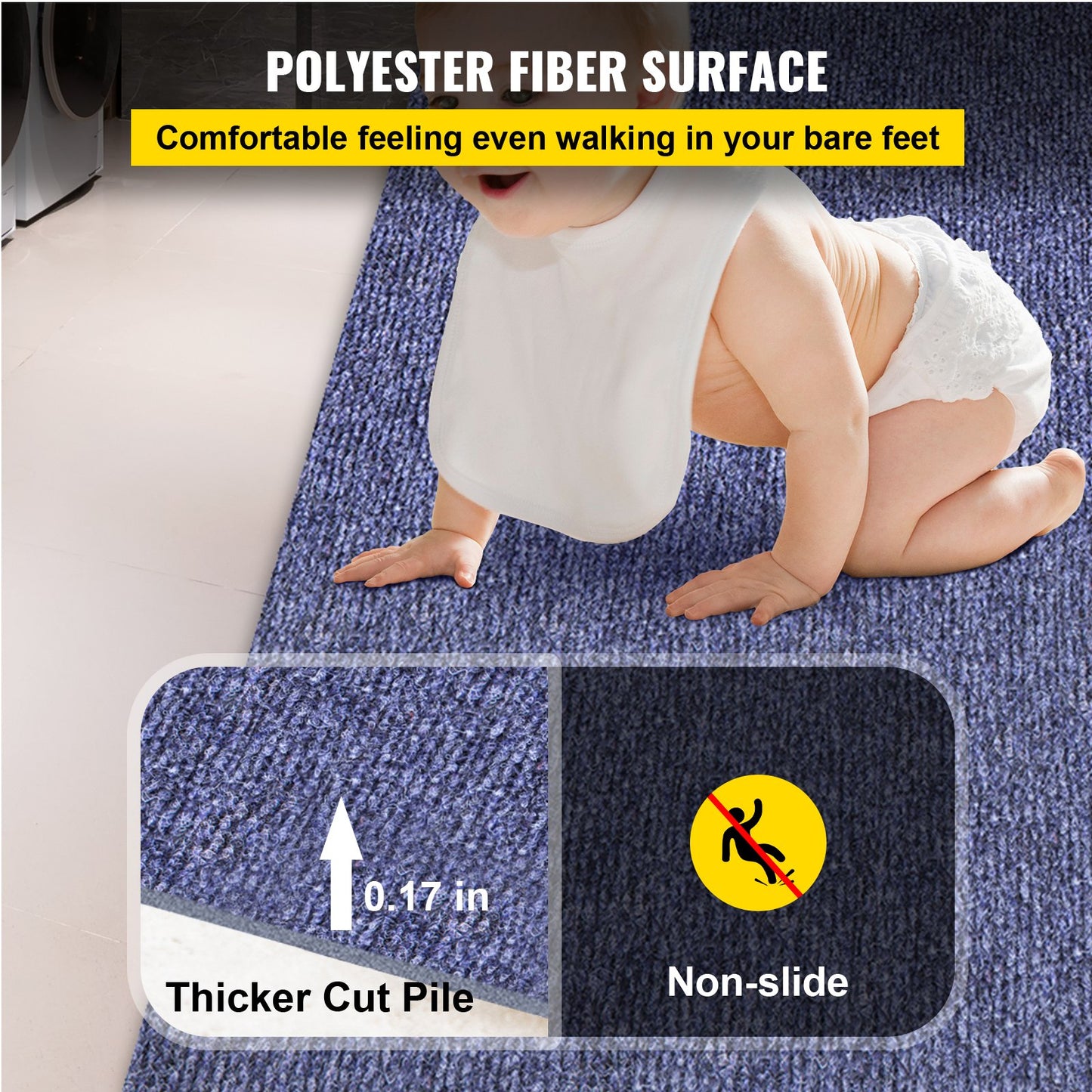 Indoor Outdoor Rug Carpet 5.9x13ft Outdoor Rug with Waterproof Back Outdoor Rug for Patio Porch Deck Garage Outdoor Area Rug Runner Anti-Slide Porch Rug No Mildew Kitchen Carpet(Blue,4M)