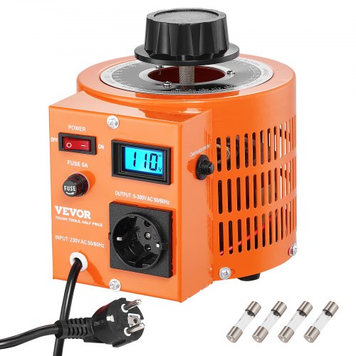 1000VA automatisk variabel spänningstransformator, 3,3 Amp, 230V ingång 0-300V utgång AC spänningsregulator, med LCD-display 4 extra säkringar termisk kontrollbrytare för hemmakontor, CE-certifierad